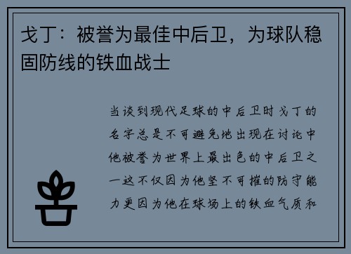 戈丁：被誉为最佳中后卫，为球队稳固防线的铁血战士